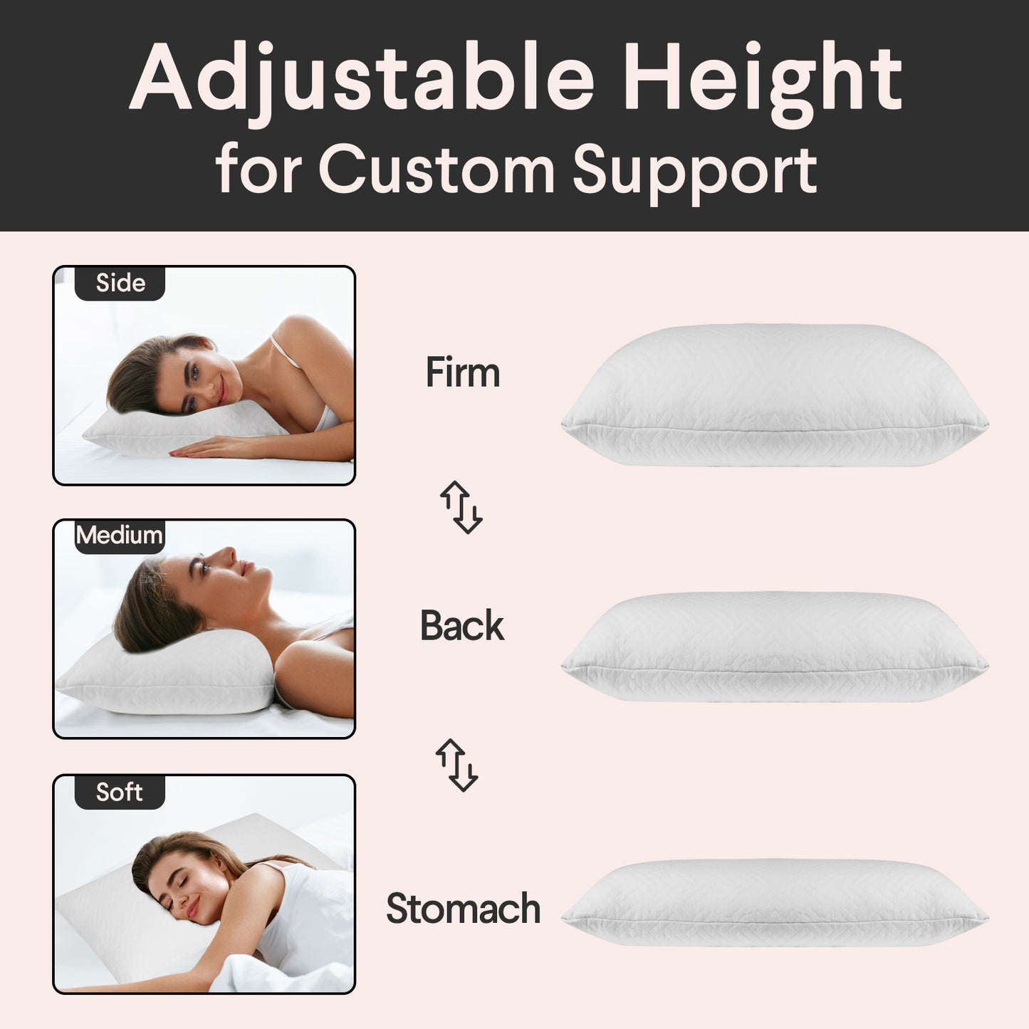 FAUNNA Adjustable Bed Pillow for Sleeping,Shredded Memory Foam Pillow, Soft Queen Size Bed Pillows for Back, Stomach and Side Sleeper (Queen (U.S. Standard))